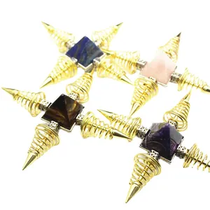 Unique crystal pyramid ornaments with golden spring metal frames for home decor