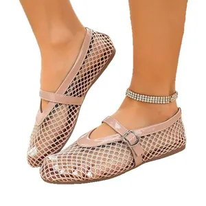 Ballerines Mary Jane en maille rose respirante avec semelle souple et bride à boucle pour femmes