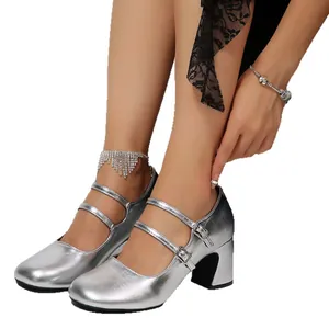 Escarpins Mary Jane élégants en argent de style français avec double bride