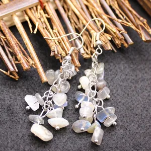 Elegant ins style drop earrings featuring irregular natural crystal stones on silver chains.