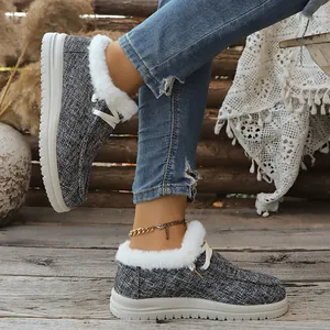 Modische Damen Winter Flachschuhe mit rundem Zehenbereich und warmem Kunstfellfutter