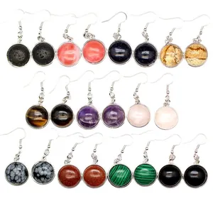 Collection of round gemstone drop earrings with various semi-precious stone charms