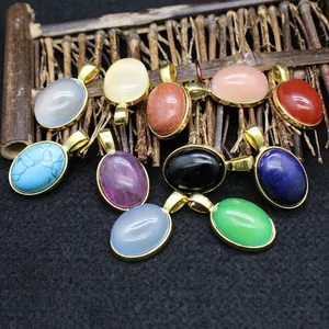 Simple Oval Agate Pendant Necklace For Women 24K Gold Plated Amethyst Lapis Lazuli Turquoise Gemstone Fashion Jewelry Gift