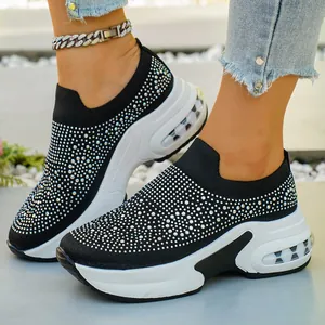 Damen Keilabsatz Sneaker Strass Atmungsaktiv Luftkissen Slip On Casual Fashion Plateau Übergröße Schuhe Für Den Alltag