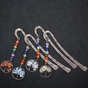 Vintage copper hook bookmarks with crystal tree of life pendants and chakra beads set.
