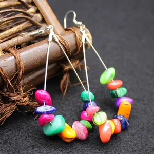 Bohemian Exaggerated Alloy Water Drop Ear Hook Earrings With Natural Crushed Stone And Shell Inlays For Women Fashion Jewelry