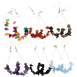 Assorted set of bohemian oversized waterdrop earrings with natural crushed crystal stones
