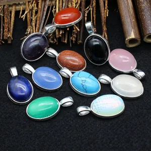 Vintage Agate Pendant Necklace For Women Simple Small Egg Shaped Natural Stone Gemstone Pendant Jewelry Gold Silver Tone