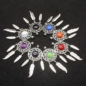 Collar con Colgante Atrapasueños Bohemio Aleación Ágata Cristal Pluma Borla Estilo Étnico Collares Calados para Mujeres Joyería Regalo