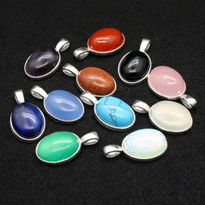 Various colorful 13x18mm oval gemstone pendants with silver finish for necklace jewelry making
