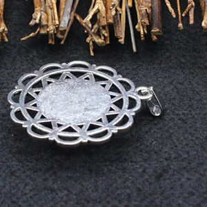 Vintage antique silver sunflower pendant setting base with intricate openwork details