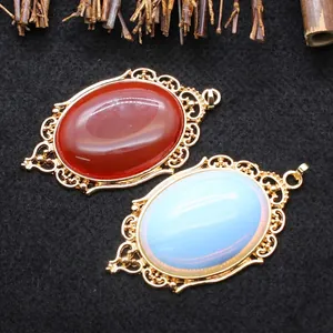 Collar de Colgante de Aleación Calado Vintage Piedra de Estilo Ágata Ópalo Artificial Exagerado Cadena de Suéter para Mujer Joyería