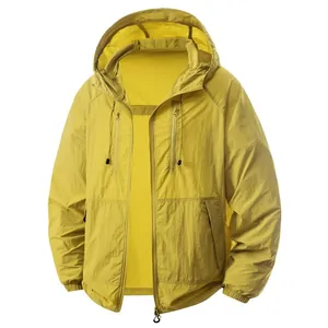 Lightweight mustard yellow hooded sun protection jacket for outdoor and fishing