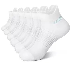 Set of white men's athletic ankle socks with moisture-wicking mesh and blue stripes