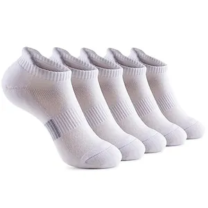Five pairs of men's white breathable ankle sports socks for daily casual wear