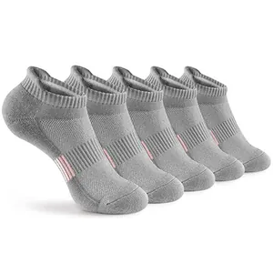 5 pairs of gray large size men's moisture-wicking athletic socks with pink stripes