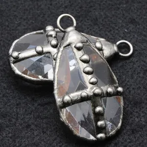 Collana con Ciondolo a Scudo Crociato Vintage per Uomo Donna Placcata Argento Antico con Cristallo di Rocca Croce Gotica