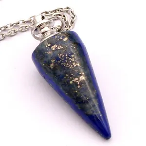 Natural lapis lazuli crystal pendulum conical pendant with silver chain necklace jewelry