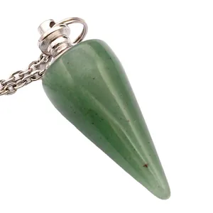 Green aventurine crystal conical pendulum necklace used for dowsing and meditation