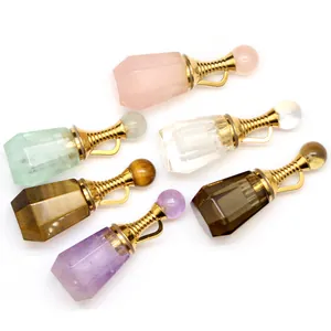 Collar con Colgante de Mini Frasco de Perfume en Amatista Natural Cuarzo Rosa Cuarzo Ahumado Joyería de Cristal para Mujer