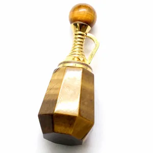 Elegante colgante frasco de perfume en piedra ojo de tigre con detalles dorados