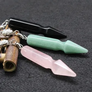 Colgantes de péndulo de cristal natural en cuarzo rosa, obsidiana y aventurina verde