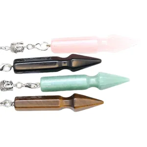 Péndulos de radiestesia de cristal natural con dijes de Buda plateados y cadenas metálicas