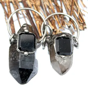 Colgante de Pilar de Cristal de Cuarzo Ahumado Vintage Personalizado Incrustado de Strass Negro Estilo Piedra Bruta Collar Joyería para Hombres Mujeres