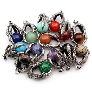 Vintage Dragon Claw Pendant Necklace Natural Stone Crystal Ball Gothic Medieval Punk Jewelry For Men Women Daily Gift