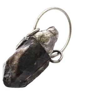 Colgante de cristal de cuarzo ahumado bruto con engaste metálico para collar de estilo bohemio