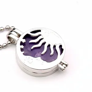 Holle zon maan hanger ketting met paarse kristalsteen en balketting