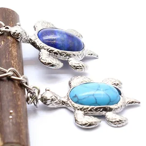 Portachiavi a Forma di Tartaruga di Moda in Lega di Pietra Naturale Cristallo Ciondolo Retro Anello per Chiavi per Donna Uomo Auto Borsa Accessorio Regalo