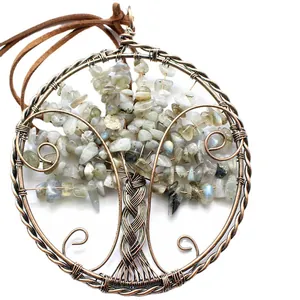 Retro wire wrapped Tree of Life pendant with labradorite crystal chips for car hanging