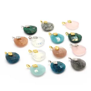 Variety of faceted teardrop gemstone charms with gold and silver cubic zirconia bails