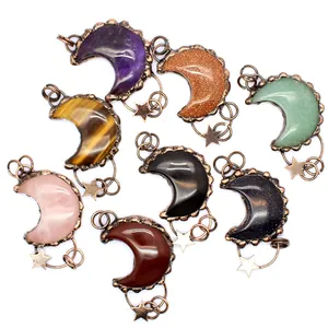 Collar de Colgante de Luna de Cristal Retro Con Amuleto de Estrella Aleación Vintage Piedra Natural Boho Colgante Grande para Unisex Joyería Regalo