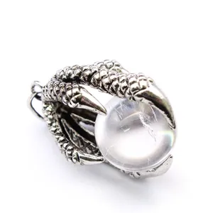 Vintage medieval dragon claw pendant with clear crystal ball orb for necklace