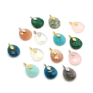 Faceted Water Drop Natural Stone Crystal Pendants Evil Eye 24K Gold Plated Alloy Rhinestone Charms Women Jewelry Necklace Making