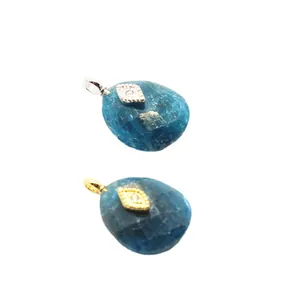Amazonite crystal pendants with evil eye charms in gold and silver finishes