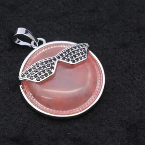 Unique watermelon red circular pendant necklace with black rhinestone sunglasses