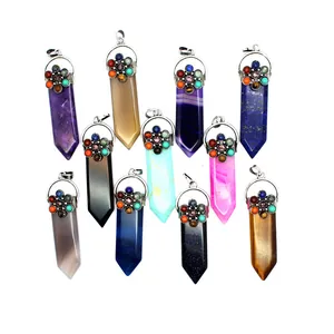 Collar con Colgante de Espada de Cristal Curativo de 7 Chakras Piedra Natural de Ágata Amatista Hexagonal Joyería Boho Hombre Mujer