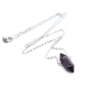 Zeshoekige blauwe goudsteen hanger ketting met een sprankelende fijne zilveren schakelketting.