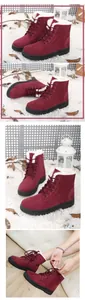 Detailansicht weinroter Schnür-Schneestiefel mit warmem Kunstfellfutter für Winter