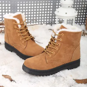 Damen warme Winter Schneestiefel mit weißem Kunstfellfutter und Schnürdesign