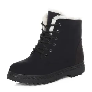 Winter-Schneestiefel für Damen mit warmem Kunstfellfutter und Schnürdesign in Schwarz