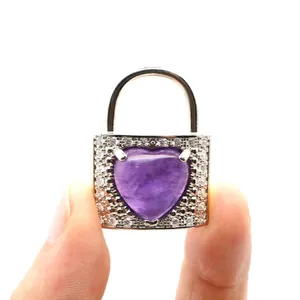 Kreativ Herz Ranzen Schloss Anhänger Legierung Naturstein Strass Charms für Damen DIY Schmuckherstellung Anhänger Geschenk
