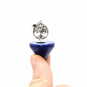 Detailed view of the Tree of Life dowsing pendulum with Lapis Lazuli stone
