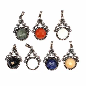 Ciondolo in Lega Vintage a Fiore con Pietra Naturale Agata Cristallo Sfaccettato Cabochon Accessorio per Gioielli Donna