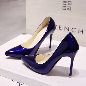 Elegant purple patent leather pointed toe stiletto pumps for women