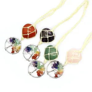 Adorno Colgante de Coche de Árbol de la Vida de Cristal Natural Hecho a Mano Gema Corazón Chakra Decoración Hogar Boho