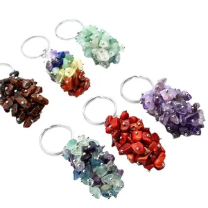 Assorted natural crushed crystal stone keychains for bags and accessories pendant